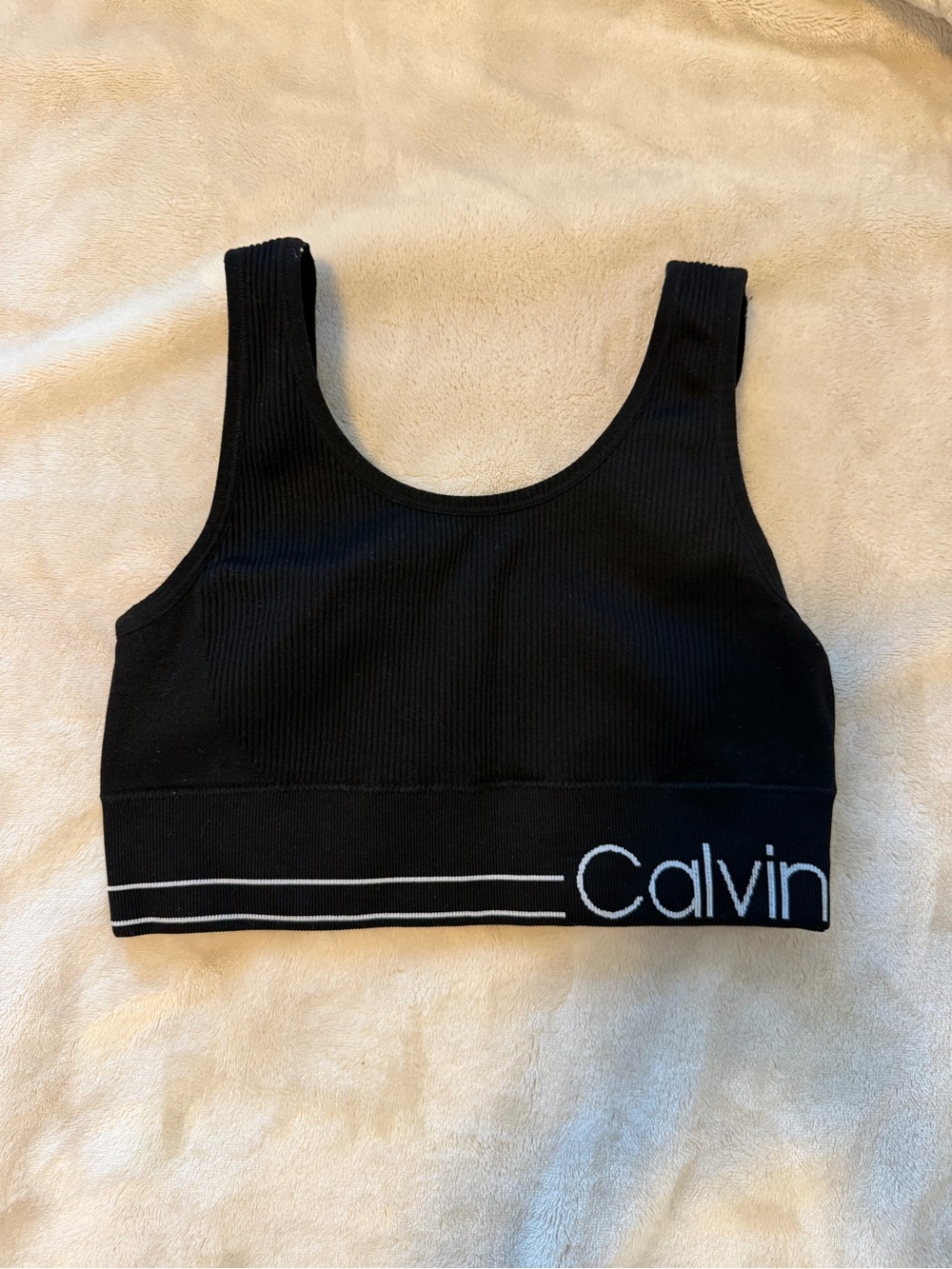 Calvin Klein Black Ribbed Logo Sports Bra